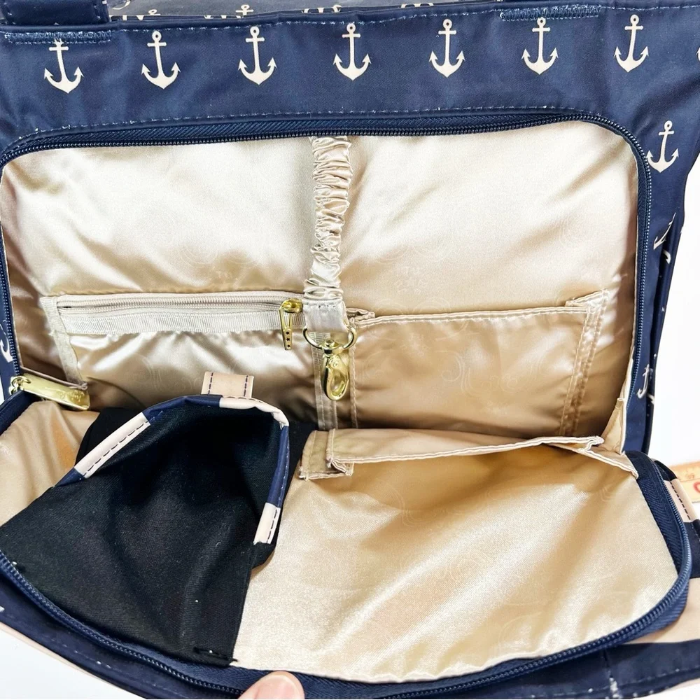JuJuBe Diaper Bag Nautical Striped‎ w/Anchor Print Multi Compartment Baby Tote